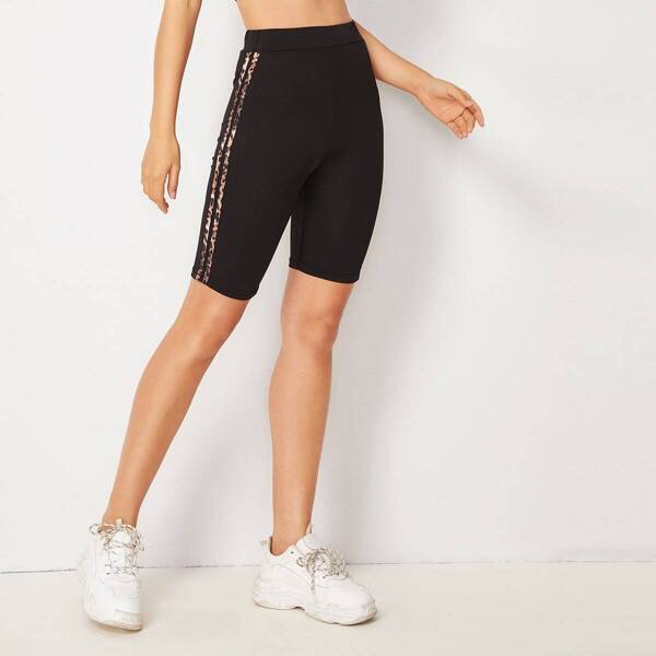 

Side Leopard Tape Skinny Cycling Shorts