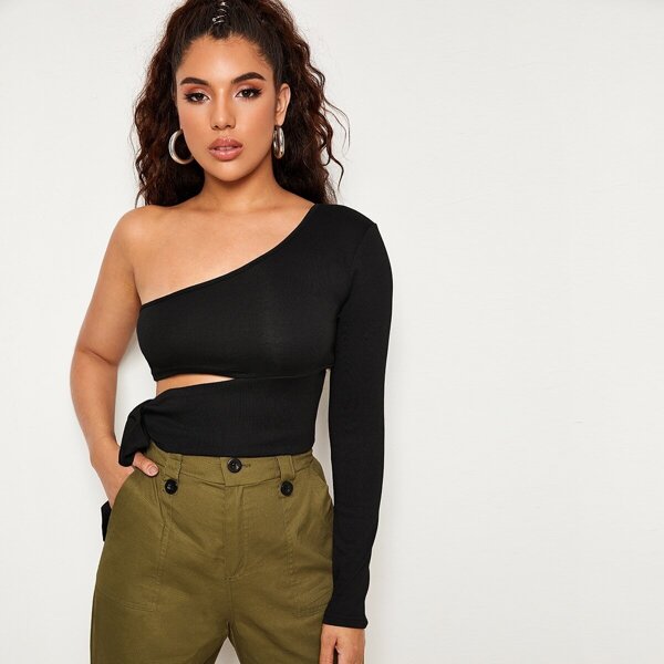 

One Shoulder Knot Side Solid Top