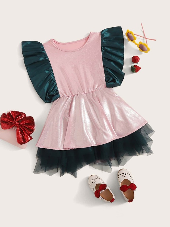

Toddler Girls Ruffle Trim Mesh Hem Dress, Pink