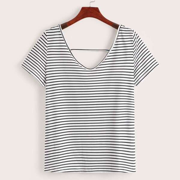 

Striped V Neck Tee