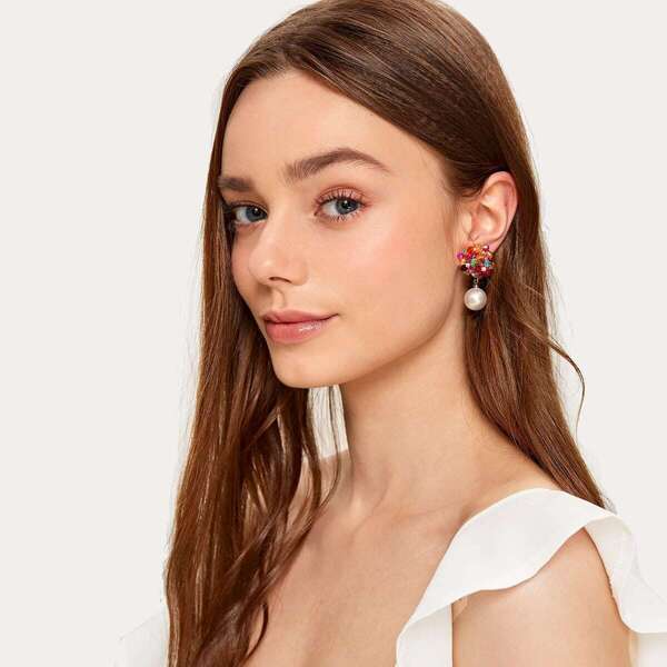 

Faux Pearl Decor Beaded Drop Earrings 1pair