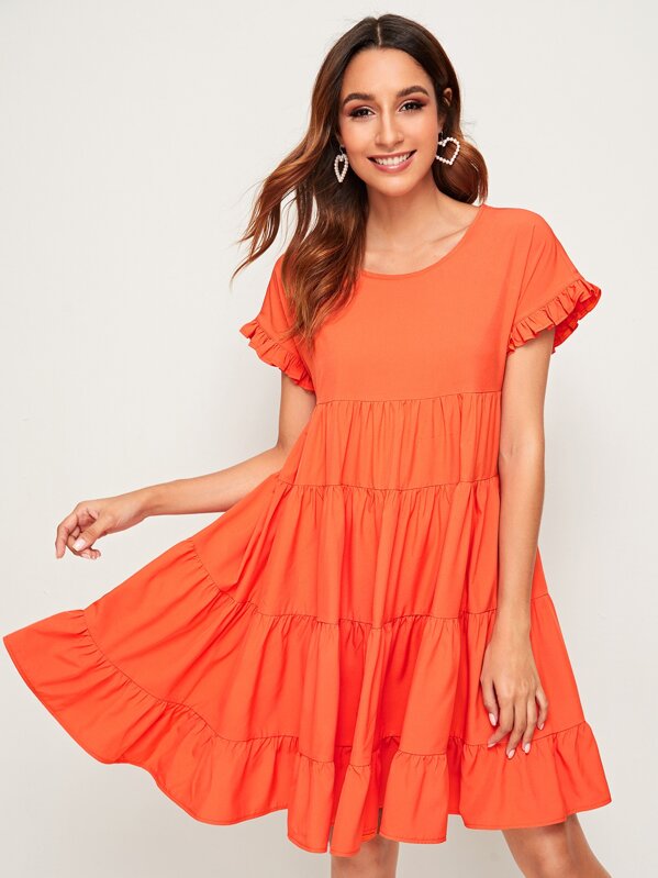

Neon Orange Ruffle Hem Smock Dress, Gabi B