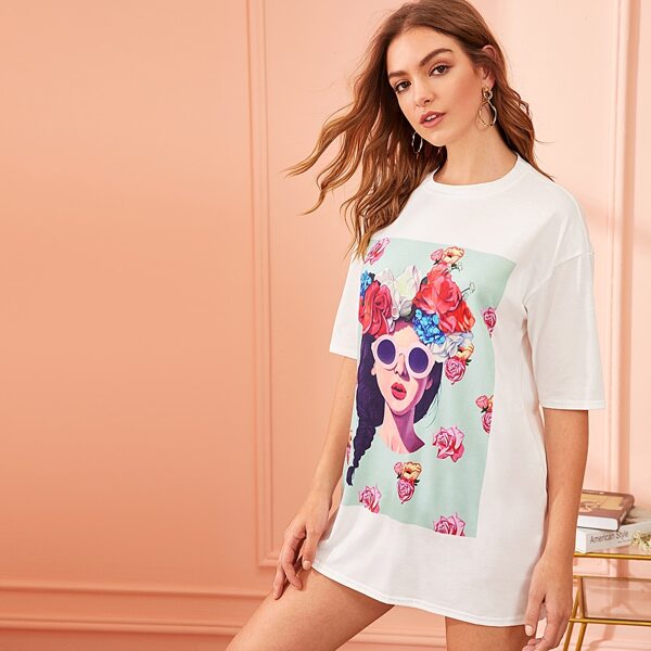 

Figure & Floral Print Tee Dress