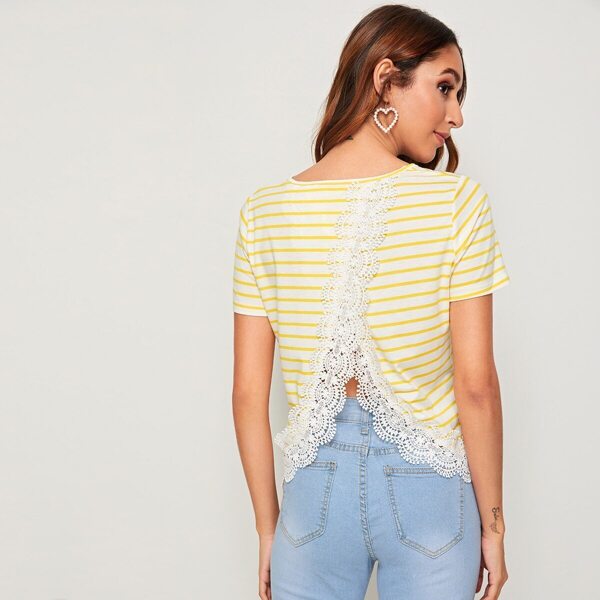 

Lace Panel Stripe Tee, Yellow