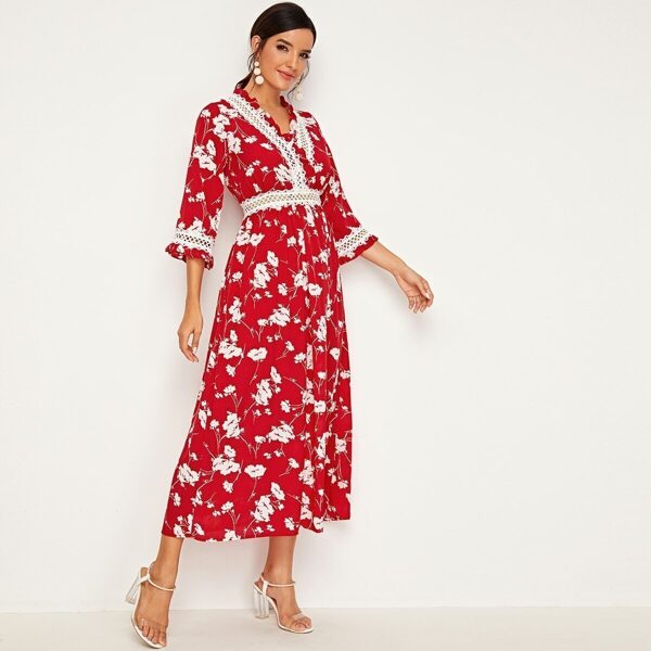 

Floral Frill Trim Tie Back Dress, Red