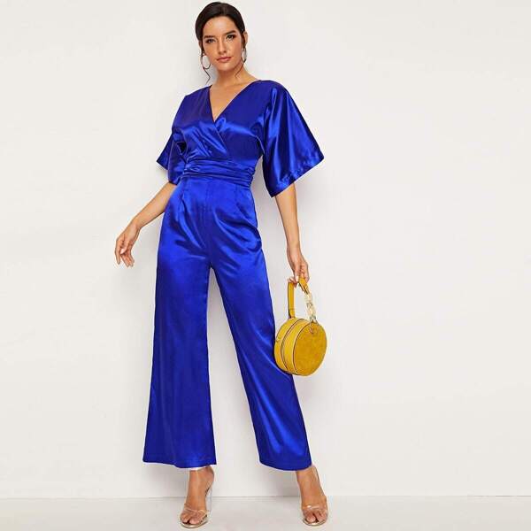 

Satin Surplice Neck Zip Back Jumpsuit