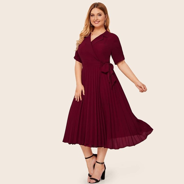 

Plus Pleated Hem Knot Side Wrap Dress