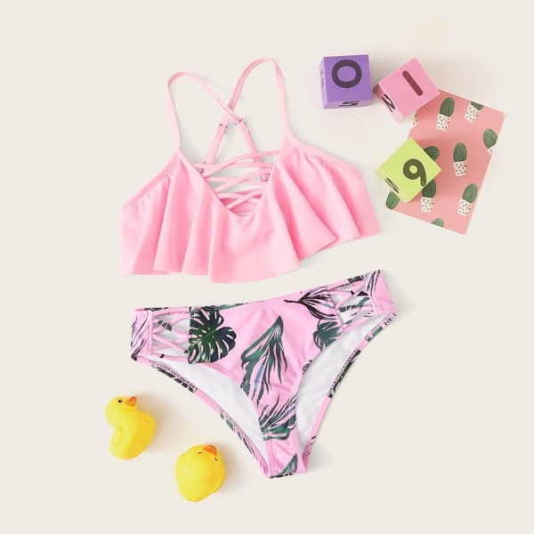 

Girls Tropical Floaty Criss Cross Bikini Set
