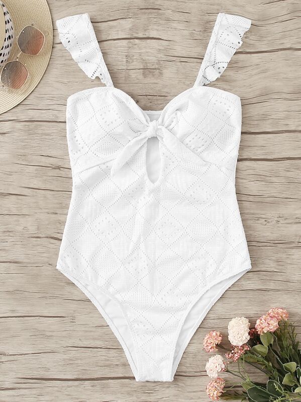 

Schiffy Knot Front One Piece Swimwear, White