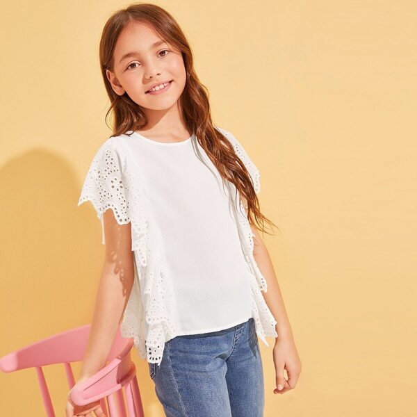 

Girls Schiffy Trim Solid Top, White