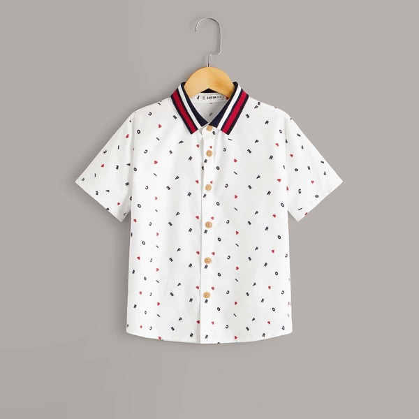 

Boys Contrast Neck Letter Print Shirt