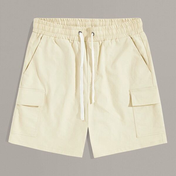 

Men Drawstring Waist Flap Pocket Patched Shorts