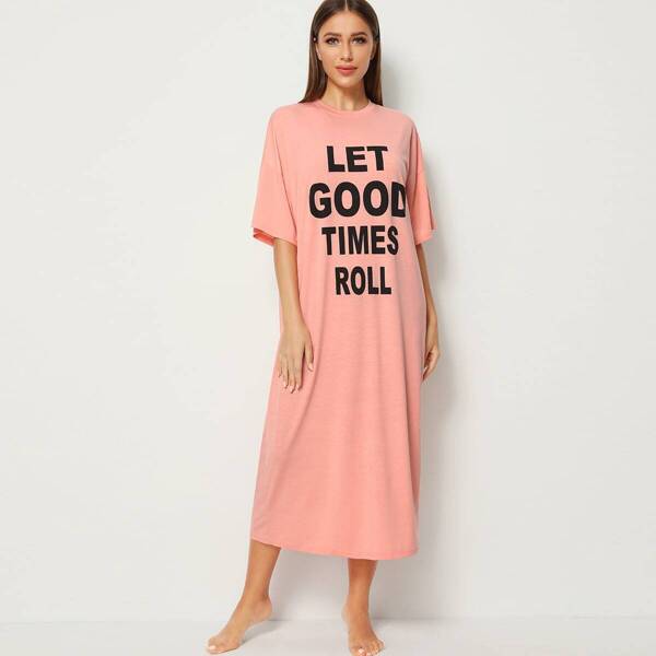 

Drop Shoulder Slogan Print Dress
