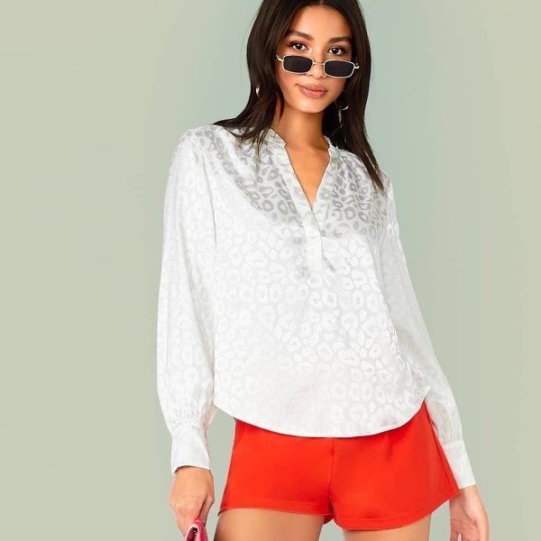 

Allover Print Satin Top, White