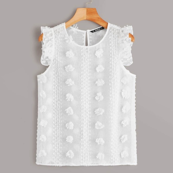

Ruffle Armhole Keyhole Back Textured Top