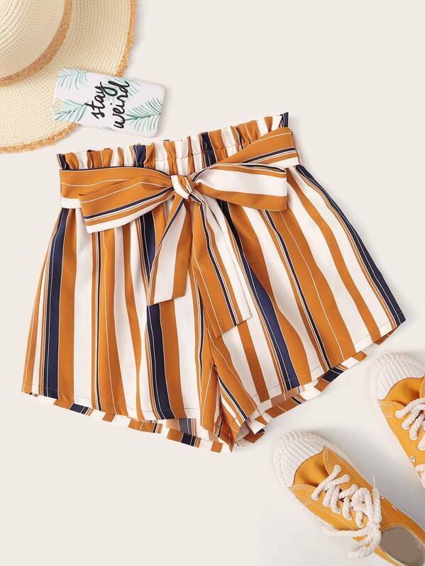 

Paperbag Waist Striped Shorts, Multicolor