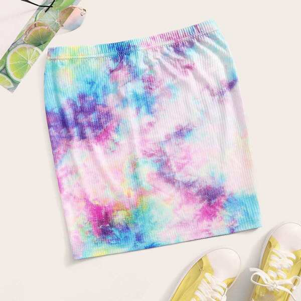 

Rib-knit Tie Dye Skirt