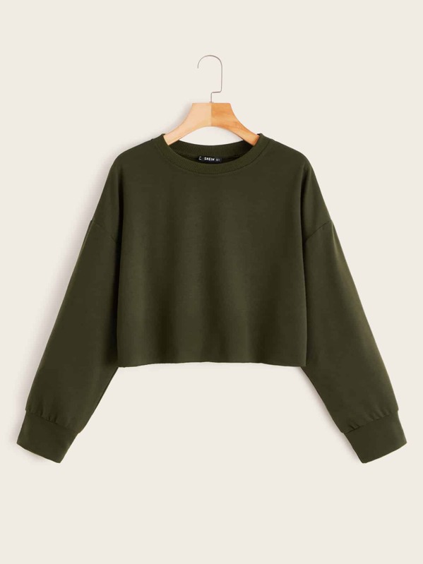

Drop Shoulder Solid Pullover, Army green