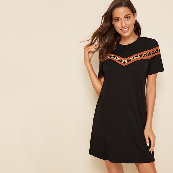 

Striped & Leopard Print Insert Tee Dress