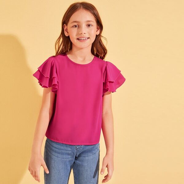 

Girls Neon Pink Layered Butterfly Sleeve Top