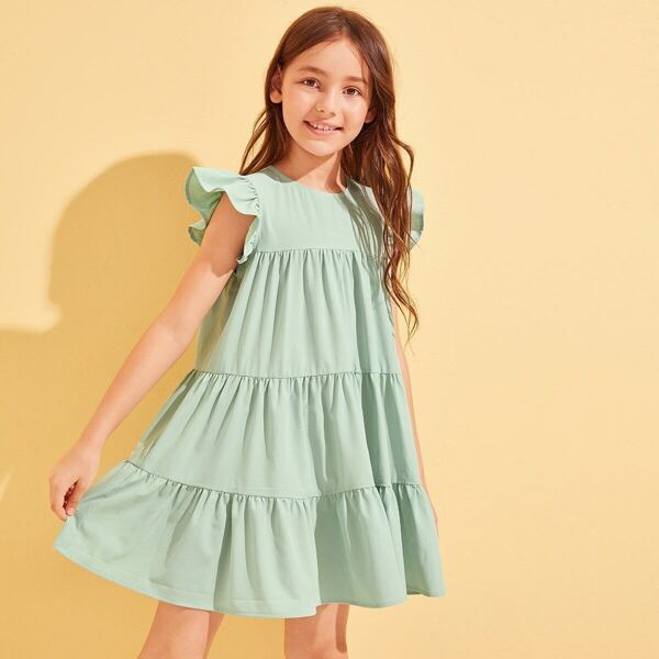

Girls Ruffle Armhole Solid Babydoll Dress