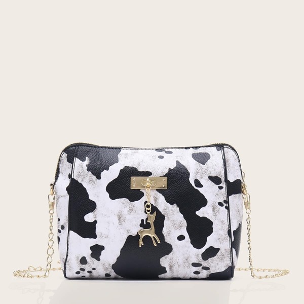 

Cow Print Deer Charm Chain Bag