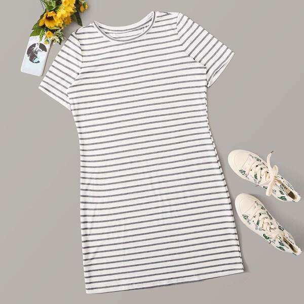 

Short Sleeve Striped Dress, Multicolor