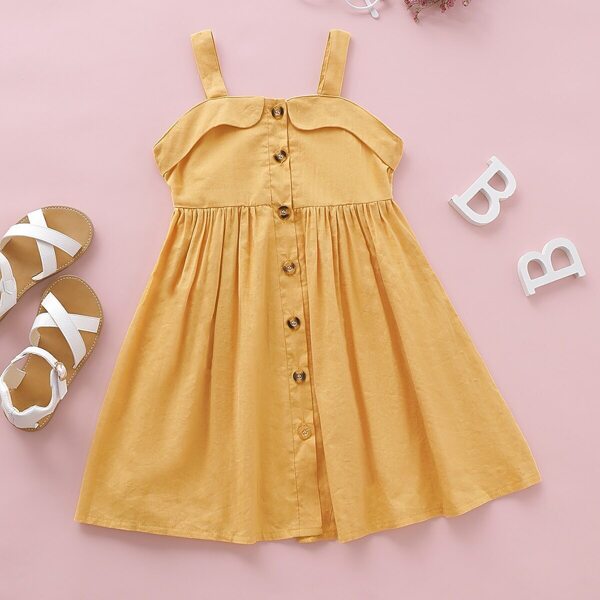 

Toddler Girls Button Front Plicated Strap Dresses, Yellow