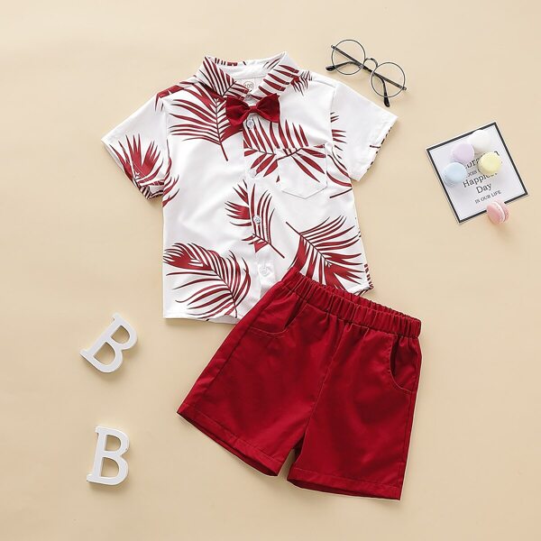

Toddler Boys Plants Print Bow Front Shirt With Solid Shorts