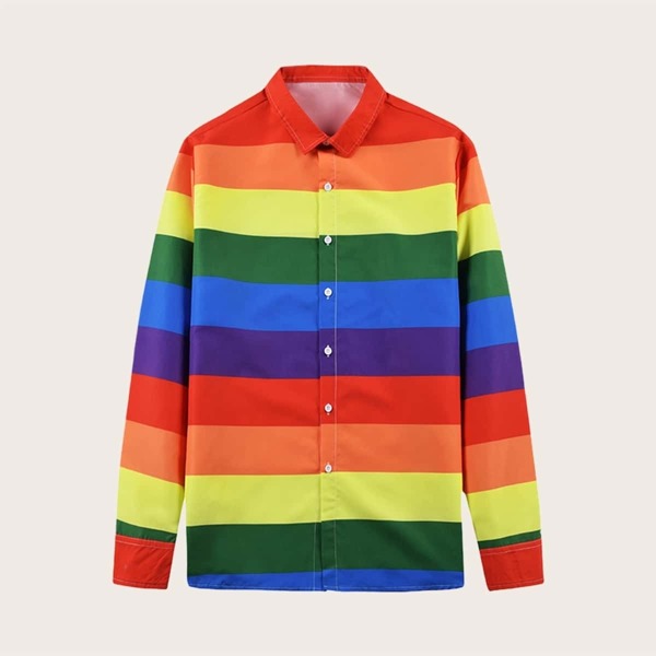 

Men Rainbow Striped Button Front Shirt