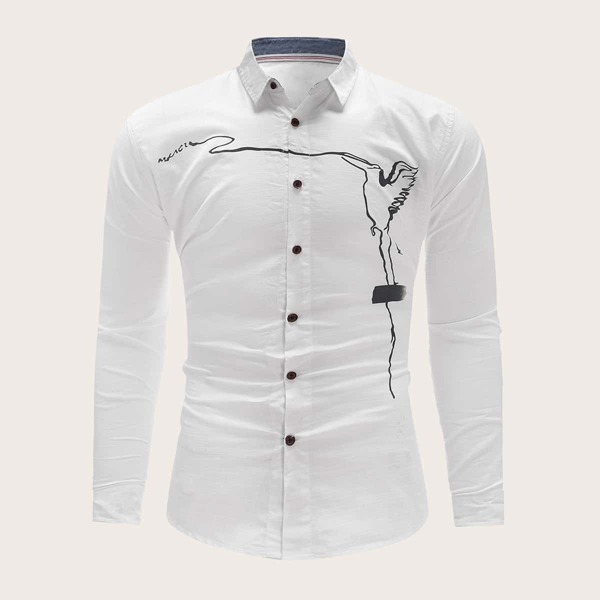 

Men Letter And Cartoon Print Shirt, White