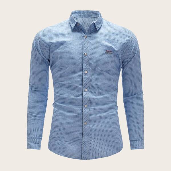 

Men Gingham Letter Embroidered Shirt
