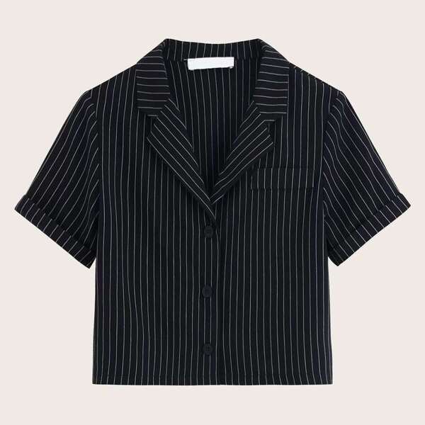 

Vertical Striped Notched Neck Blouse