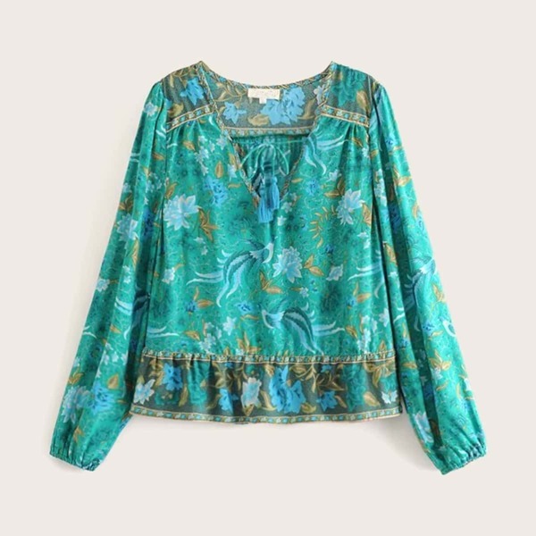 

Tribal Print Tie Neck Blouse