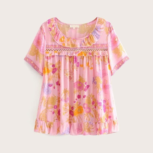 

Floral Print Frill Trim Blouse