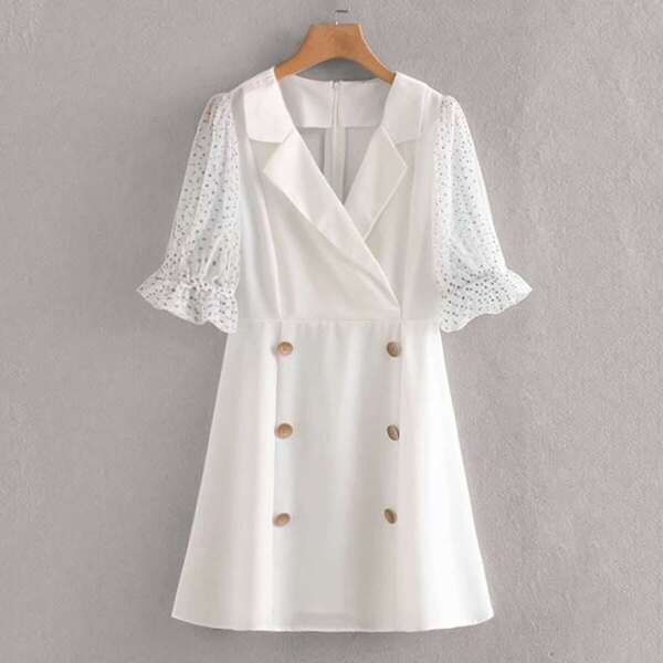 

Double Breasted Dobby Mesh Sleeve Dress