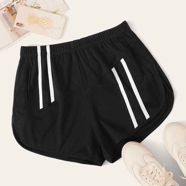 

Striped Tape Panel Elastic Waist Track Shorts