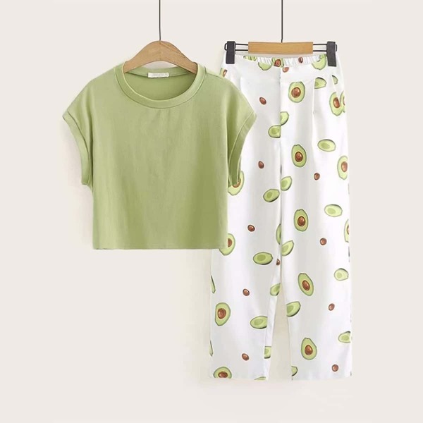 

Cap Sleeve Tee & Avocado Print Pants