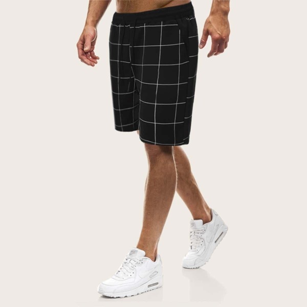 

Men Plaid Print Drawstring Waist Shorts