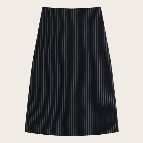 

Split Zip Back Striped Skirt