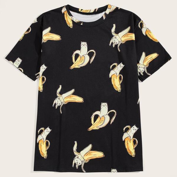 

Men Cartoon Banana Print Tee