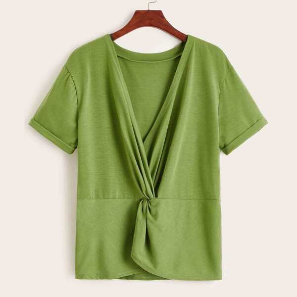 

Twist Back Rolled Cuff Solid Tee