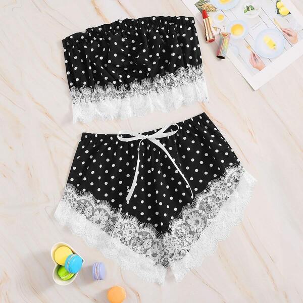 

Eyelash Lace Polka Dot Lingerie Set
