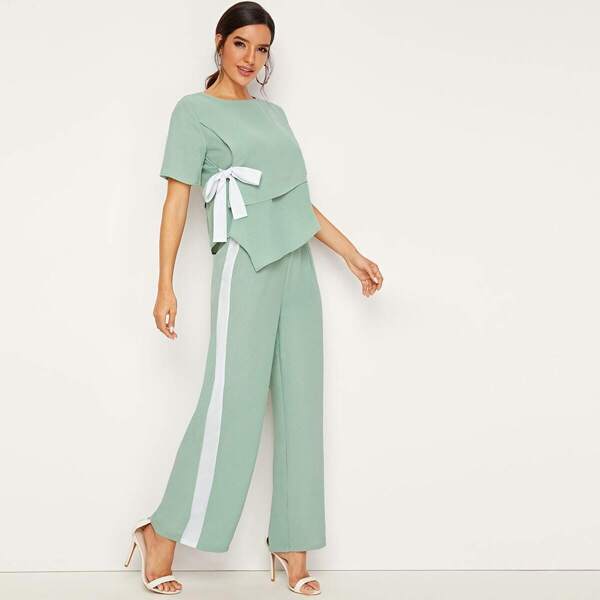 

Tie Side Asymmetrical Hem Top & Wide Leg Pants