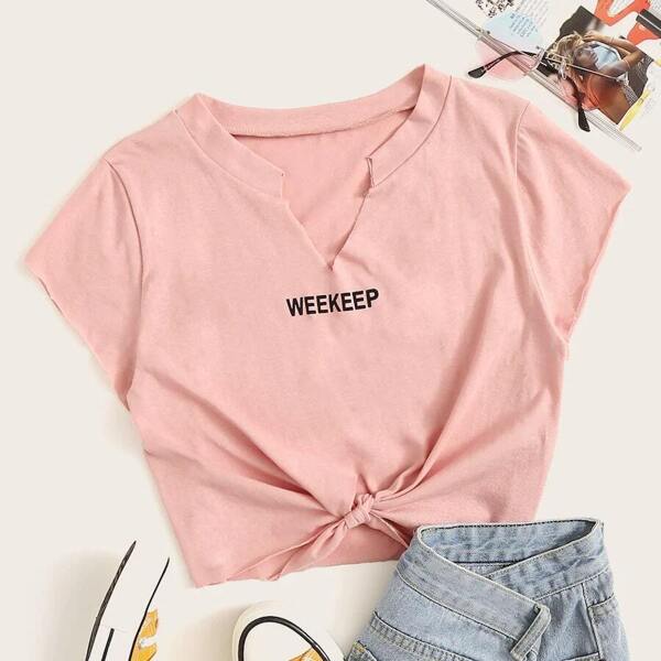 

Plus Letter Graphic Knot Front Tee, Pink