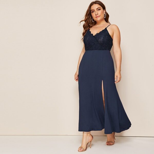 

Plus Split Contrast Lace Cami Dress, Navy