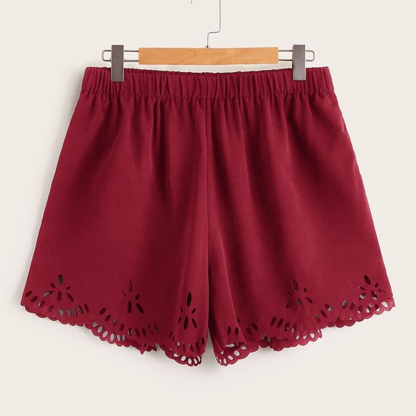 

Plus Laser Cut Scallop Hem Shorts, Red