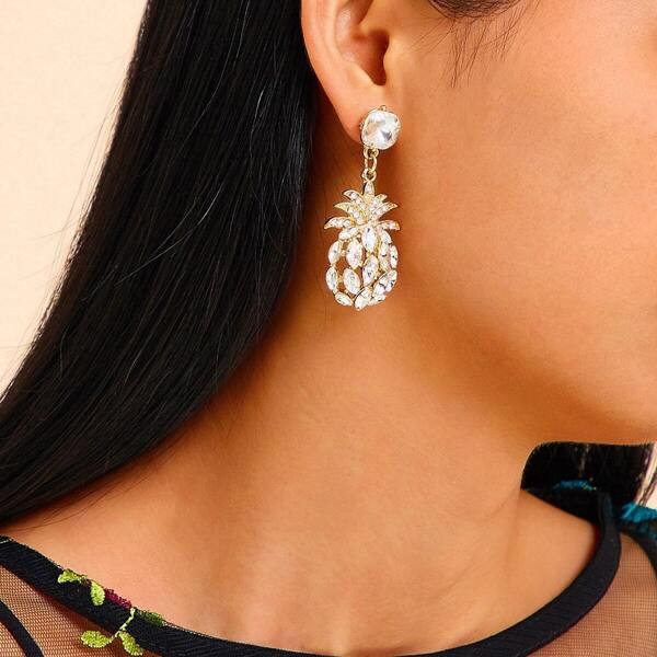 

Rhinestone Engraved Pineapple Drop Earrings 1pair