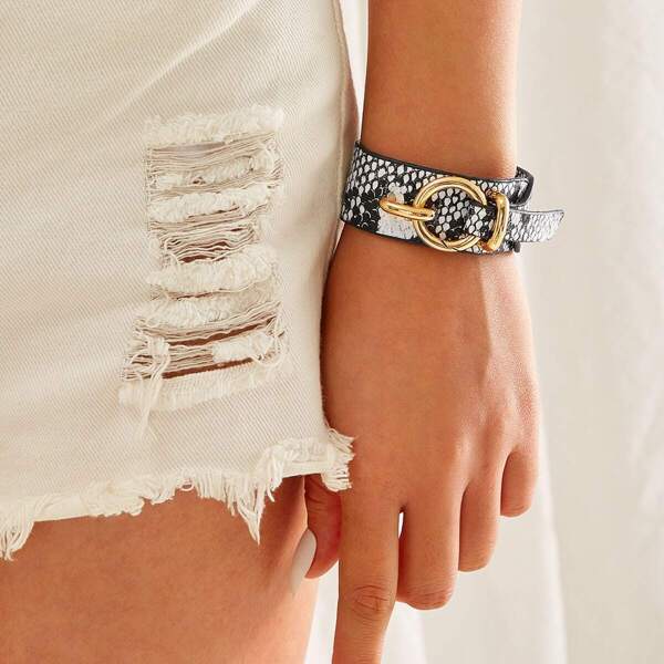 

Snakeskin Pattern Round Buckle Bracelet 1pc, Multicolor