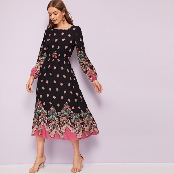 

Bishop Sleeve Floral & Paisley Print Dress
